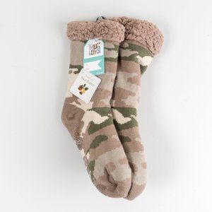 NWT Muk Luks Faux Shearling Camo with SHEA BUTTER Cabin Socks - small